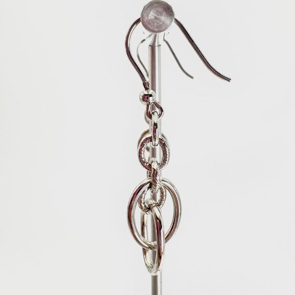 VTG Solid Sterling Silver 925 Oval Round Link Dangle Earrings 1.75" Length - Picture 4 of 11